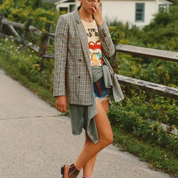 Anthropologie Maeve Lilith Oversized Double Breasted Plaid Blazer 0P - Picture 3 of 14